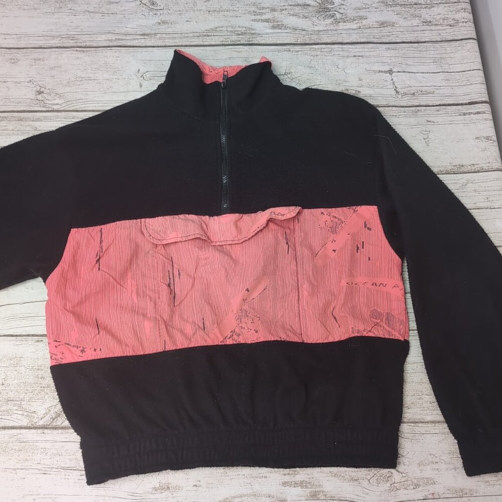 Vintage Ocean Pacific Mind Over Board Fleece Quarter Zip Black With Surf Motif